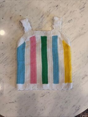 Old Navy White Knit Tank Top with Pink, Green, Blue, Yellow Stripes